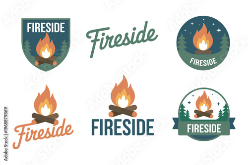 fireside logo collection, campfire and nature themed vector designs for outdoor adventure camping branding symbols