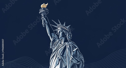 Statue of Liberty illustration with torch on dark blue background