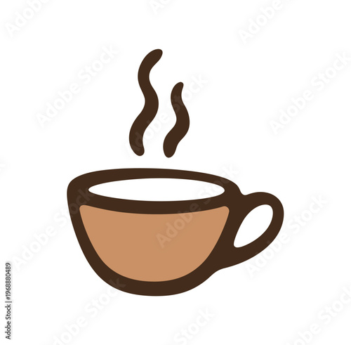 A steaming hot cup of coffee on a plain white background