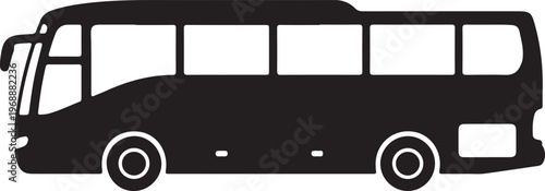  Coach bus icon in silhouette on white background. 