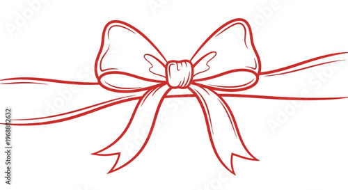 Red bow with long ribbon ends.