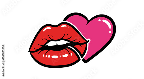 Red Lips with Pink Heart Shape.