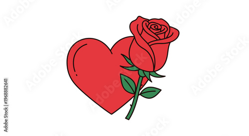 Red heart with single rose stem.