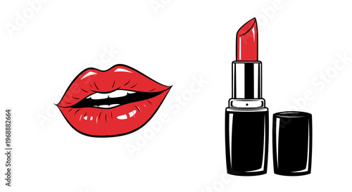 Red lipstick and lips makeup.