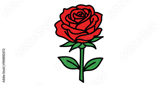 Red Rose Flower with Green Leaves.