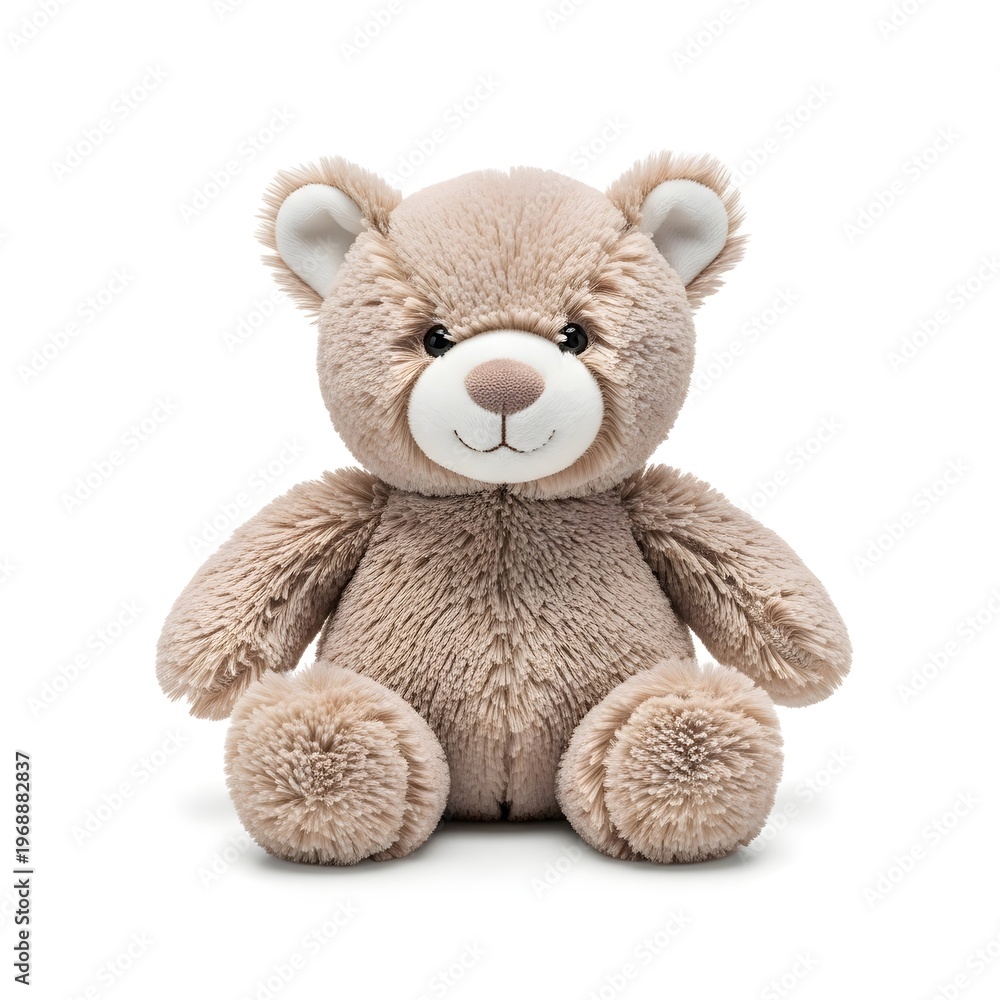 Obraz premium Cute beige teddy bear with soft fluffy fur sitting upright