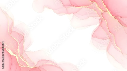 Pink marble texture with gold accents on white background