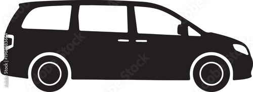 Minivan icon in silhouette on white background.