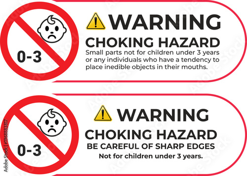 Choking Hazard Warning Labels Set for Small Parts and Sharp Edges, Not for Children 0-3