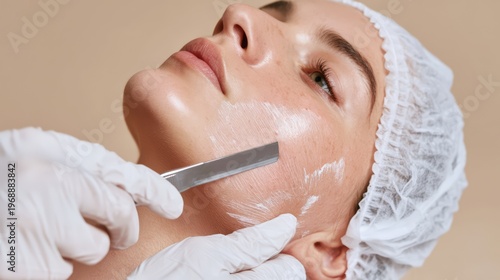 Dermaplaning facial treatment performed by a cosmetologist.