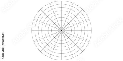 Coaching tool. Polar grid of 10 segments and 5 concentric circles. Circle diagram of lifestyle balance. Wheel of life template. Vector blank polar graph paper. Blank.