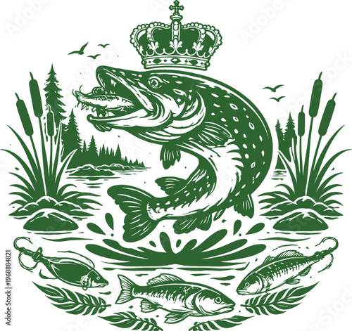 Royal Pike Crown Lake Lure Bait Green Fishing Art