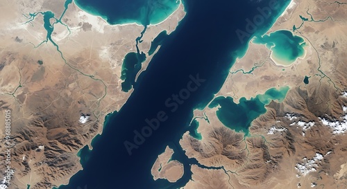 Stunning turquoise waters and rocky cliffs of the Persian Gulf, Iran.