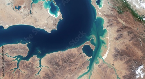 Stunning turquoise waters and rocky cliffs of the Persian Gulf, Iran.