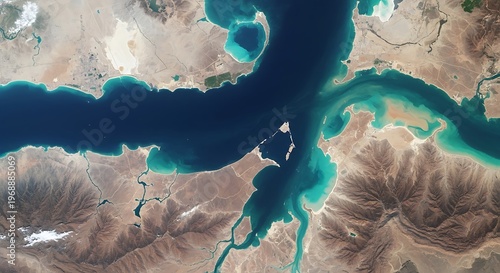 Stunning turquoise waters and rocky cliffs of the Persian Gulf, Iran.