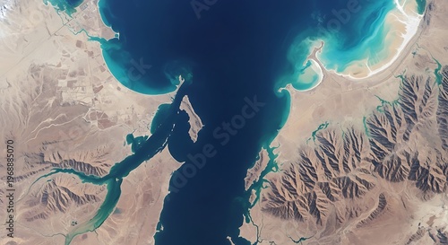 Stunning turquoise waters and rocky cliffs of the Persian Gulf, Iran.