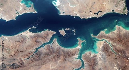 Stunning turquoise waters and rocky cliffs of the Persian Gulf, Iran.