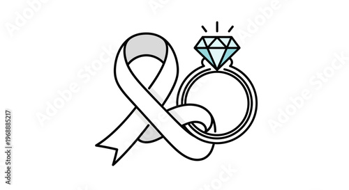 Diamond Ring with Ribbon Symbol.