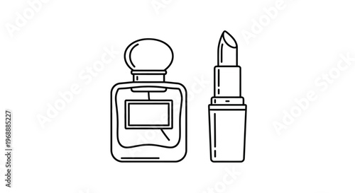 Perfume bottle and lipstick cosmetics.
