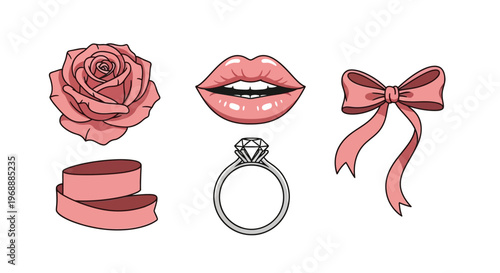 Pink Rose and Lipstick with Jewelry.