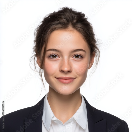 Professional Passport Style Headshot of Young Woman With Neutral Expression