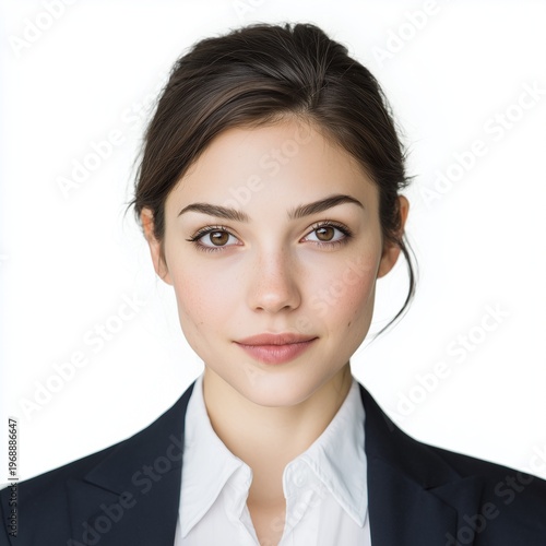 Professional Passport Style Headshot of Young Woman With Neutral Expression