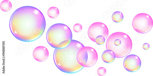 Fizzing pink air and water bubbles with sparkling effect on transparent background. Dreamy bubble gum texture.
