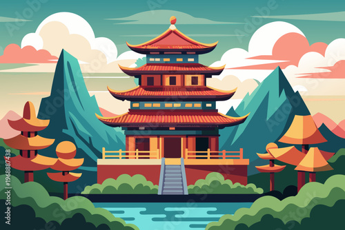 chinese pavilion in the garden