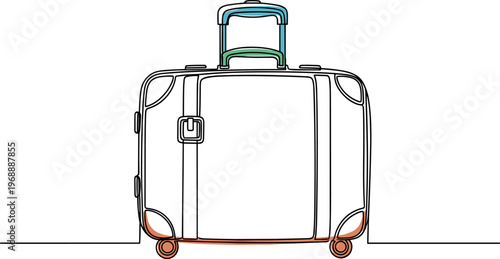 A simple line drawing of a suitcase with colorful accents