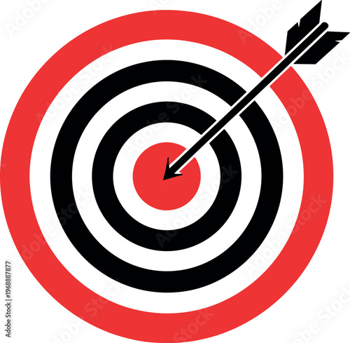 A bullseye target with an arrow hitting the center perfectly