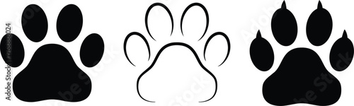 Three black paw prints displayed in a row on a plain white background