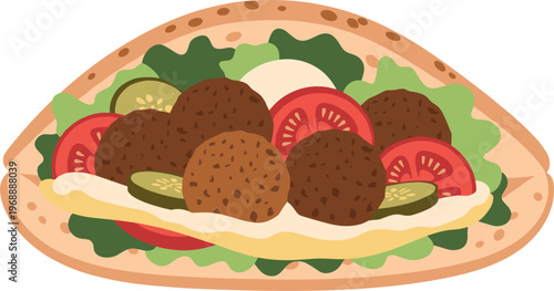 A delicious falafel sandwich with fresh vegetables and pita bread