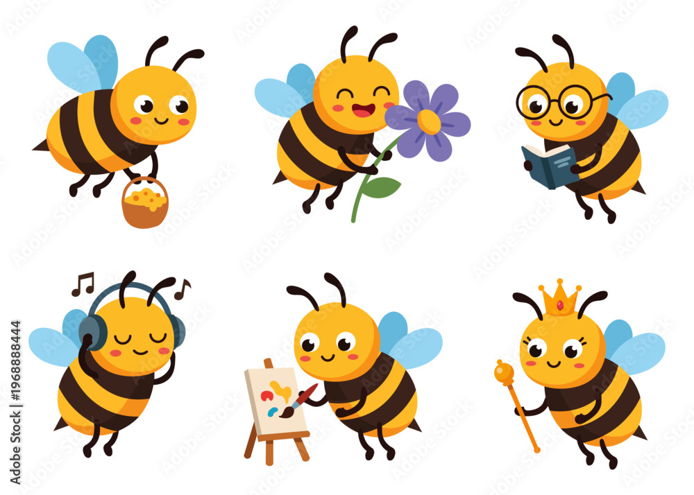 Obraz premium Cute Bee Character Set With Activities