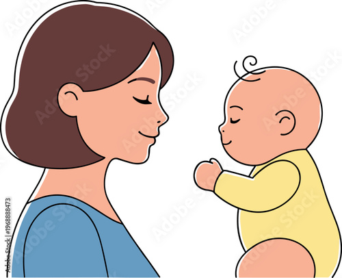 A loving mother tenderly gazes at her adorable baby with a heart above