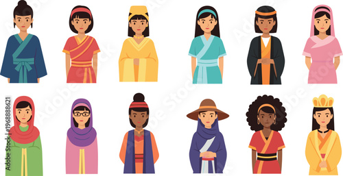 A diverse group of women from different cultures and backgrounds standing together