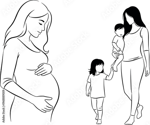 A mother experiences the journey of pregnancy and parenthood with love and care.