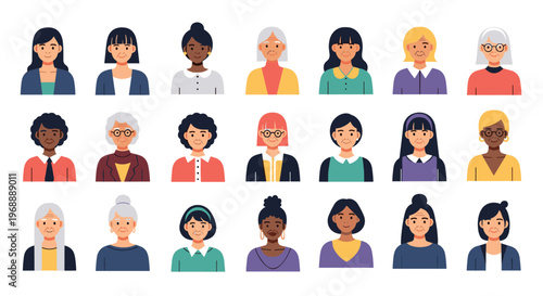 A diverse group of cartoon women of various ages and ethnicities