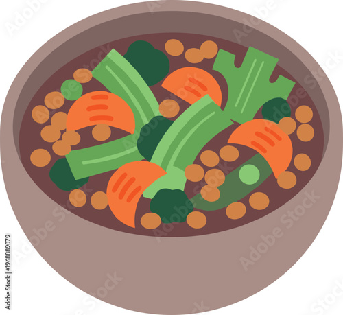 A vibrant and healthy bowl of vegetable soup with carrots and celery