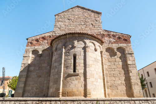The Basilica of San Simplicio in Olbia, Sardinia, Italy. Historic Romanesque church built in granite stone, one of the most important religious landmarks in northern Sardinia.