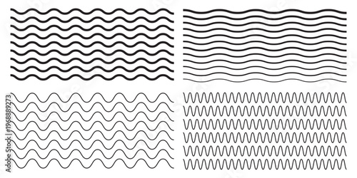 Waves line set. Wave ornament pattern. Set of wavy zigzag lines. Wave thin line background. Vector zigzag and wavy horizontal underline. Vector