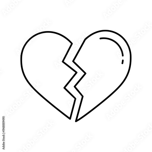 A simple graphic depicts a heart bisected by a jagged line. It is a line art illustration