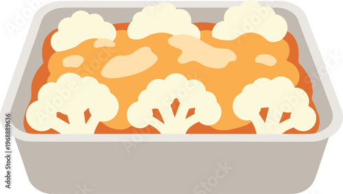 A delicious cauliflower casserole in a baking dish ready to be served