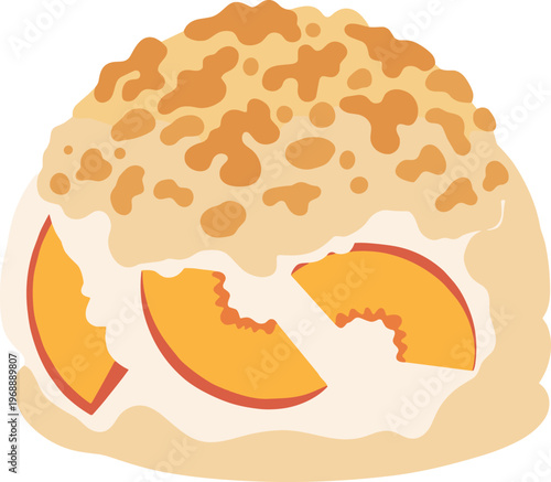 A delicious peach dessert with a crunchy topping and creamy filling