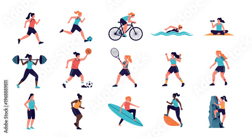 A diverse group of people engaging in various fitness activities and sports