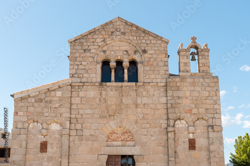 The Basilica of San Simplicio in Olbia, Sardinia, Italy. Historic Romanesque church built in granite stone, one of the most important religious landmarks in northern Sardinia.
