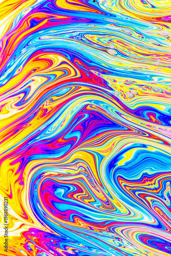 Close up on a soap bubble with random abstract forms and colors for background