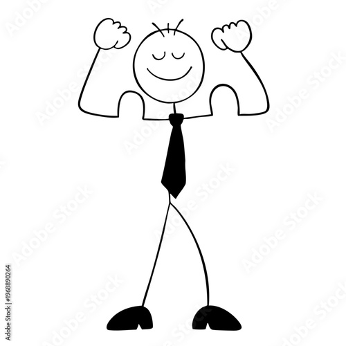A cartoon character celebrating success with a smile and raised arms