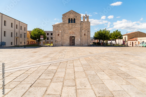 The Basilica of San Simplicio in Olbia, Sardinia, Italy. Historic Romanesque church built in granite stone, one of the most important religious landmarks in northern Sardinia.