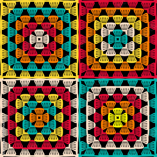 Pattern with crochet granny square wallpaper handmade decorative art design print