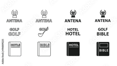 Visual puns combining antenna with golf, hotel, and bible themes